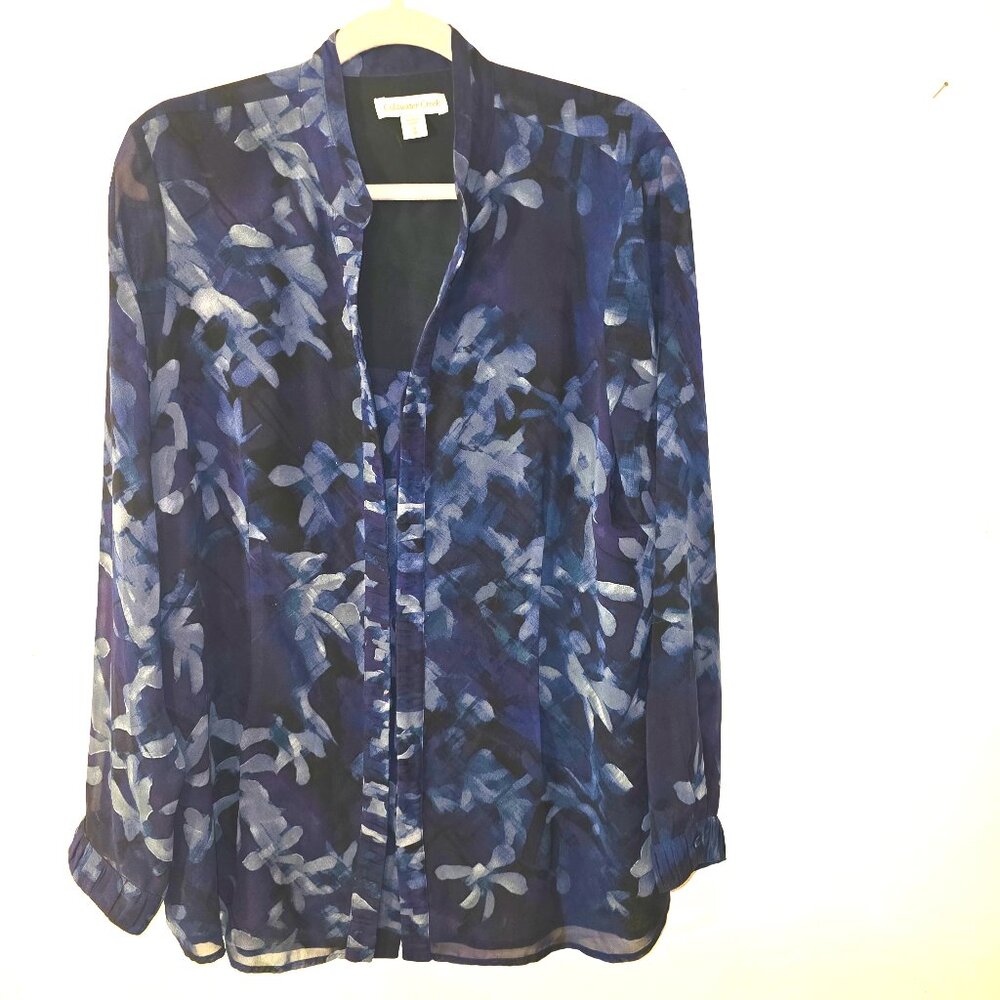 Coldwater Creek Blue & Purple Floral Blouse Size 1X